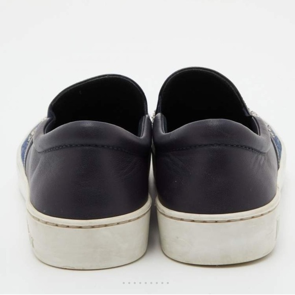 Dior Blue/Black Denim and Leather Happy Crystals Slip On Sneakers 36 1/2 - Picture 7 of 12